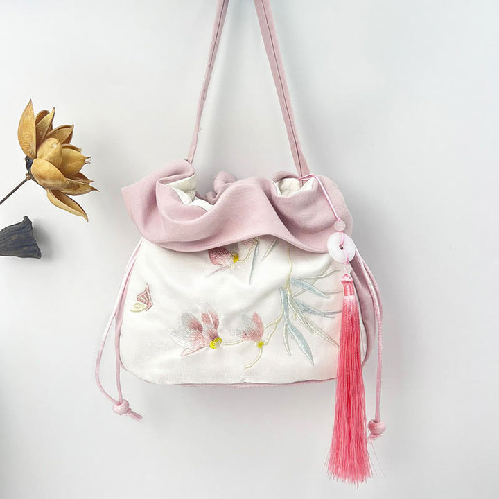 Buddha Stones Suzhou Embroidery Camellia Magnolia Peony Lotus Silk Tote Crossbody Bag Shoulder Bag Handbag - Light Pink Magnolia 20*20*7cm - image 12