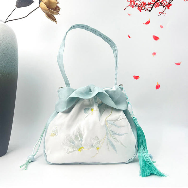 Buddha Stones Suzhou Embroidery Camellia Magnolia Peony Lotus Silk Tote Crossbody Bag Shoulder Bag Handbag - image 8