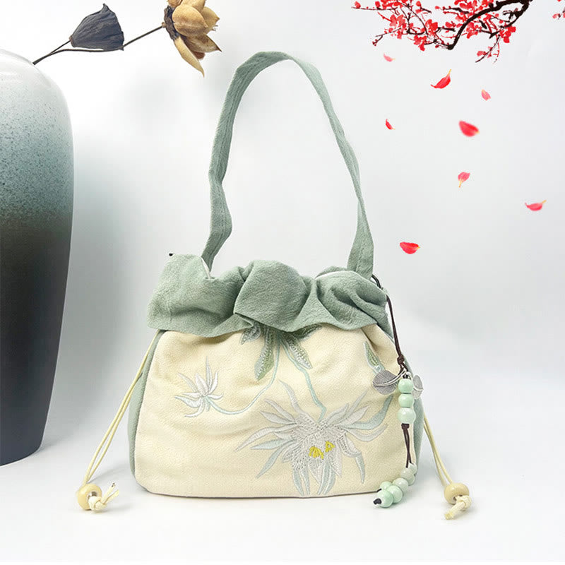 Buddha Stones Suzhou Embroidery Lotus Epiphyllum Magnolia Cotton Linen Tote Crossbody Bag Shoulder Bag Handbag - image 8