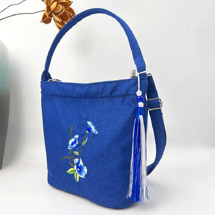 Buddha Stones Embroidery Wisteria Plum Lotus Cherry Blossom Cotton Linen Canvas Tote Crossbody Bag Shoulder Bag Handbag - image 21