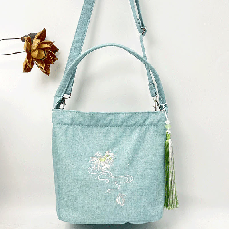 Buddha Stones Embroidery Wisteria Plum Lotus Cherry Blossom Cotton Linen Canvas Tote Crossbody Bag Shoulder Bag Handbag - image 29