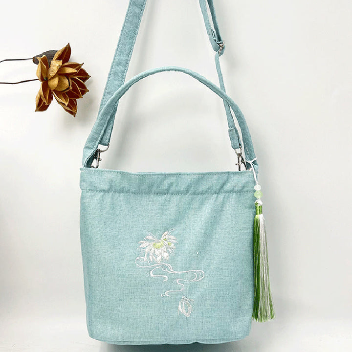 Buddha Stones Embroidery Wisteria Plum Lotus Cherry Blossom Cotton Linen Canvas Tote Crossbody Bag Shoulder Bag Handbag - image 29