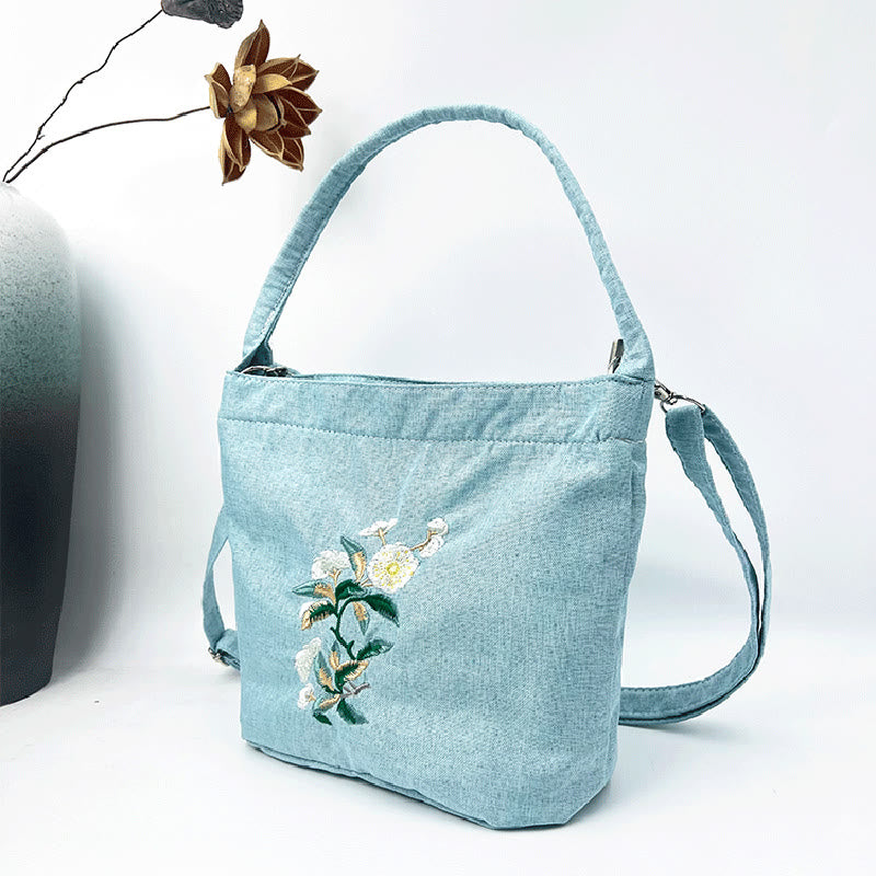Buddha Stones Embroidery Wisteria Plum Lotus Cherry Blossom Cotton Linen Canvas Tote Crossbody Bag Shoulder Bag Handbag - image 12