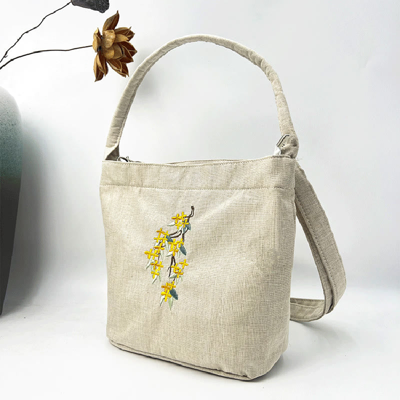 Buddha Stones Embroidery Wisteria Plum Lotus Cherry Blossom Cotton Linen Canvas Tote Crossbody Bag Shoulder Bag Handbag - image 48