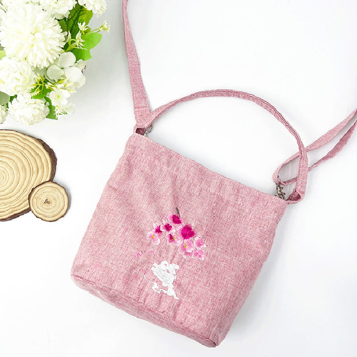 Buddha Stones Embroidery Wisteria Plum Lotus Cherry Blossom Cotton Linen Canvas Tote Crossbody Bag Shoulder Bag Handbag - image 42