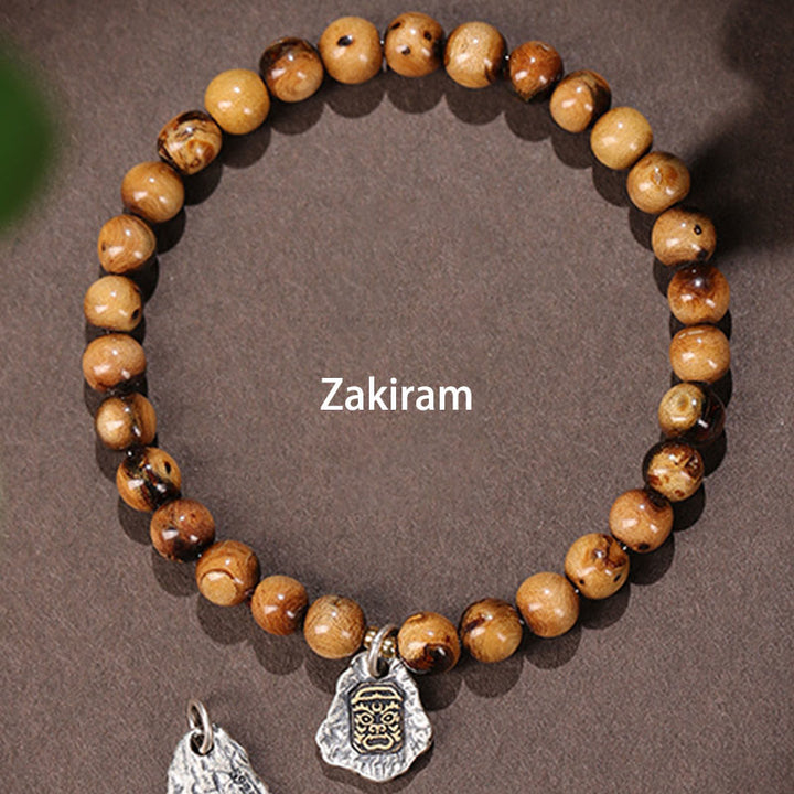 Buddha Stones 925 Sterling Silver Natural Golden Sea Willow Zakiram Goddess of Wealth Lucky fortune Fu Character Success Bracelet - image 3