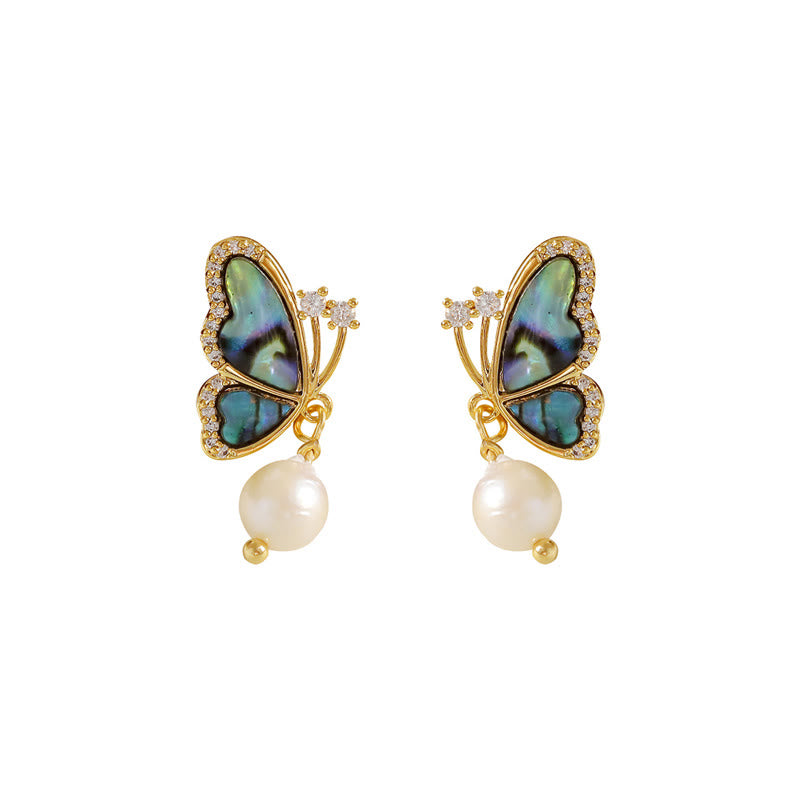 Buddha Stones 18K Gold Plated Copper Pearl Butterfly Love Stud Earrings - image 5