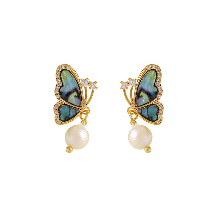 Buddha Stones 18K Gold Plated Copper Pearl Butterfly Love Stud Earrings - image 5