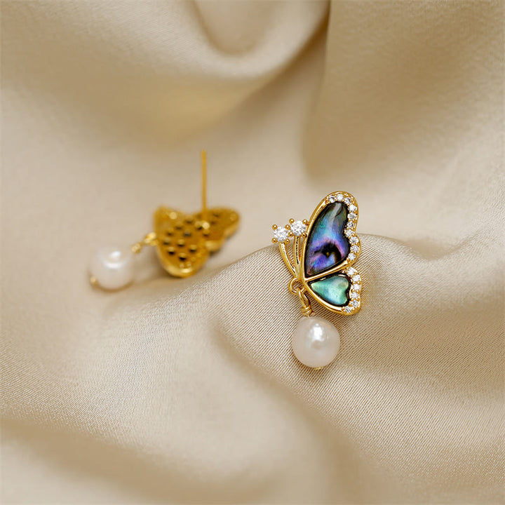 Buddha Stones 18K Gold Plated Copper Pearl Butterfly Love Stud Earrings - image 4