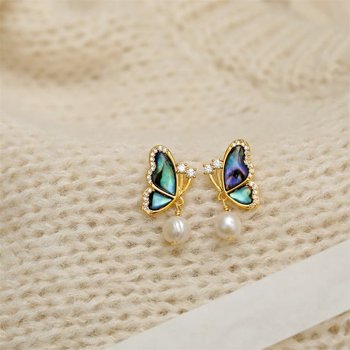 Buddha Stones 18K Gold Plated Copper Pearl Butterfly Love Stud Earrings - image 2