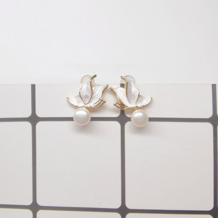 Buddha Stones 925 Sterling Silver Posts Copper Plated Gold Natural Pearl Bead Butterfly Wisdom Stud Earrings - Butterfly White Pearl (925 Sterling Silver Posts) - image 6