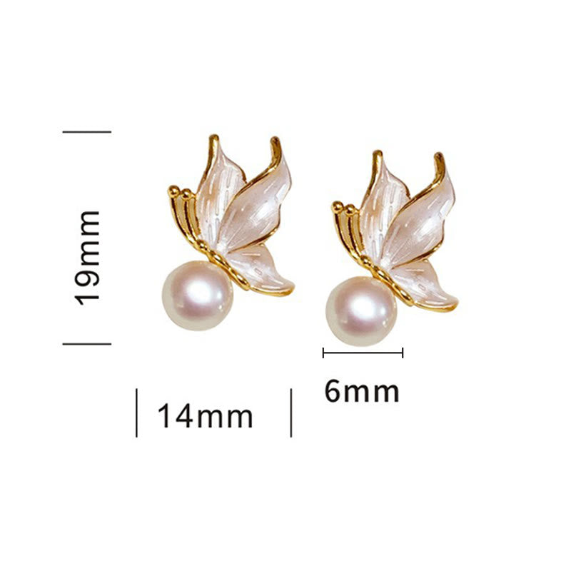 Buddha Stones 925 Sterling Silver Posts Copper Plated Gold Natural Pearl Bead Butterfly Wisdom Stud Earrings - image 5