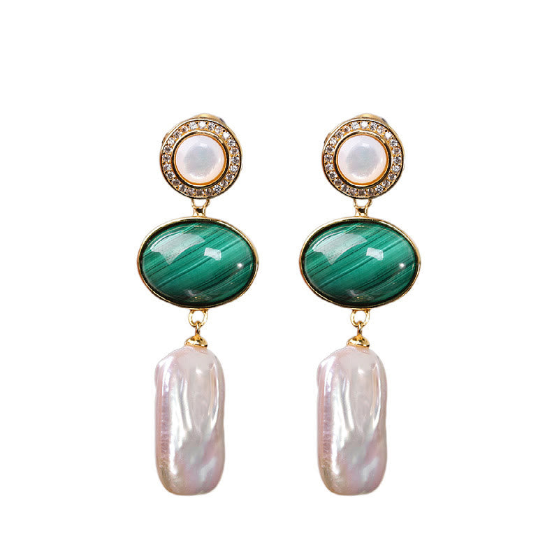 Buddha Stones 925 Sterling Silver Natural Baroque Pearl Malachite Healing Wisdom Drop Earrings - image 13