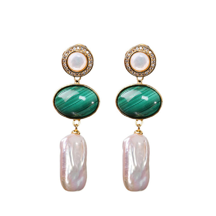 Buddha Stones 925 Sterling Silver Natural Baroque Pearl Malachite Healing Wisdom Drop Earrings - image 13