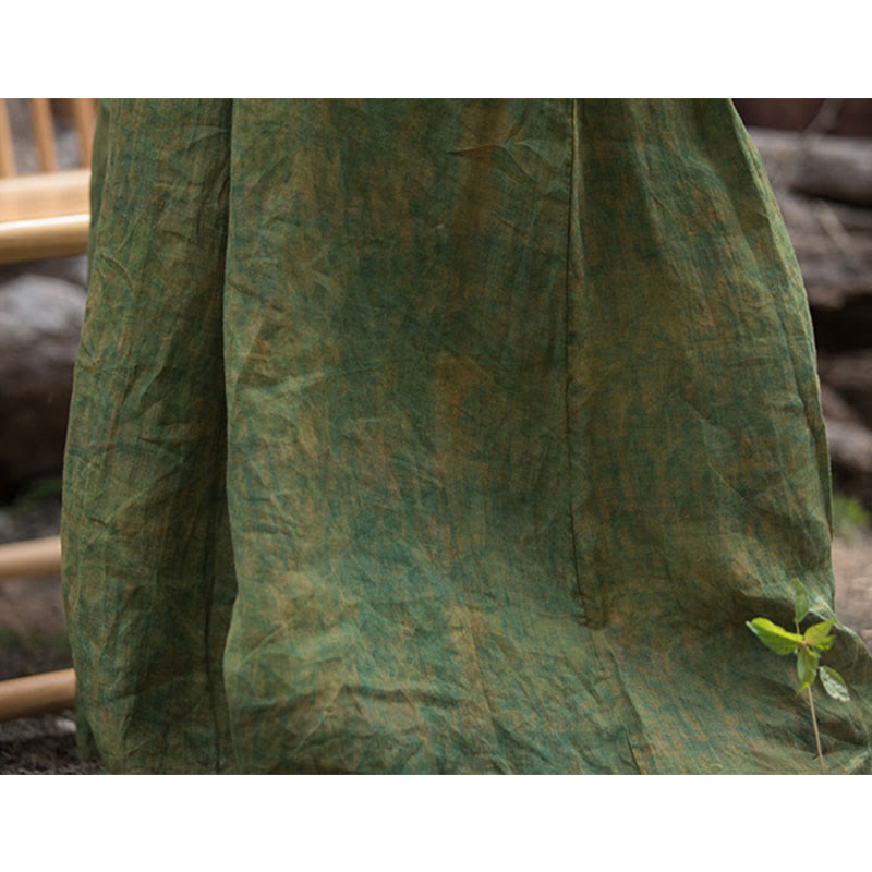Buddha Stones Green Yellow Ramie Linen Flexible Waistband Wide Leg Pants With Pockets - image 11