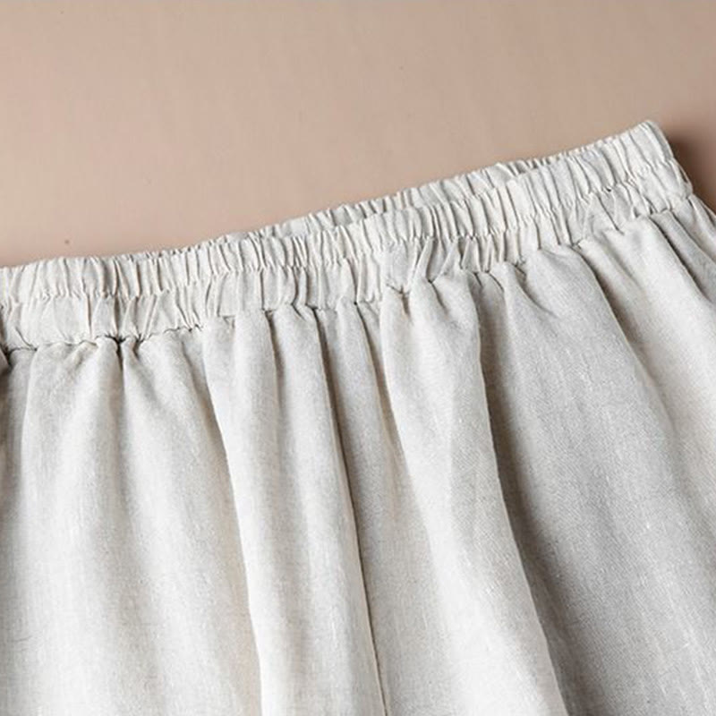 Buddha Stones Women Casual Loose Cotton Linen Embroidery Wide Leg Pants With Pockets - image 2