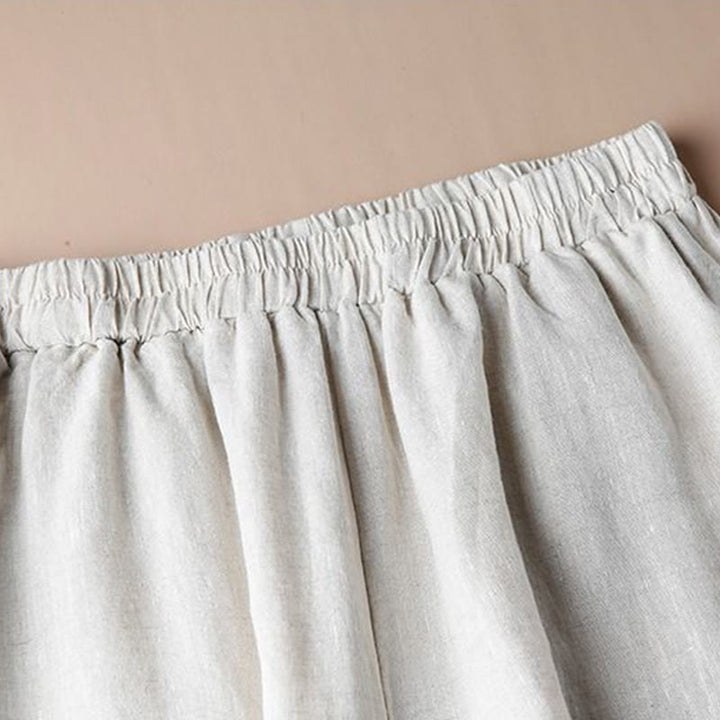 Buddha Stones Women Casual Loose Cotton Linen Embroidery Wide Leg Pants With Pockets - image 2