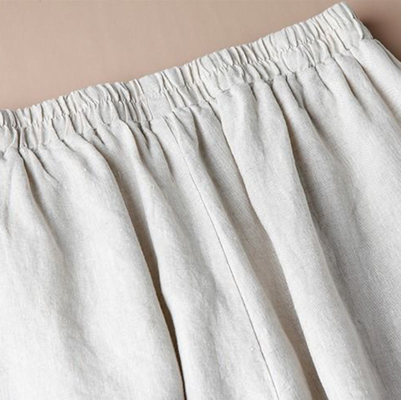 Buddha Stones Women Casual Loose Cotton Linen Embroidery Wide Leg Pants With Pockets - image 3