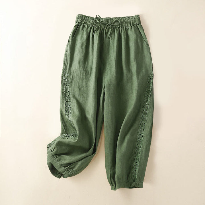 Buddha Stones Solid Color Flower Loose Drawstring Harem Pants With Pockets - Green - US8-10，UK/AU12-14，EU40-42 (2XL) - image 21