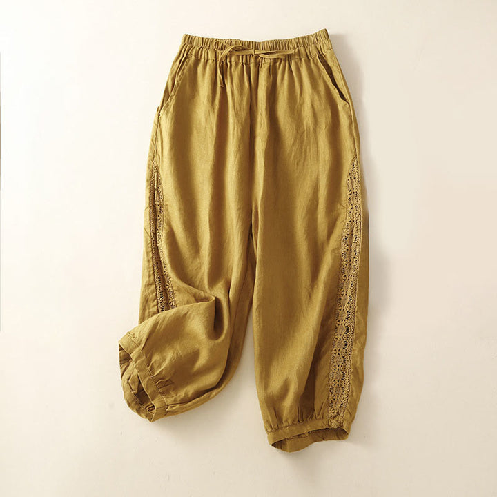 Buddha Stones Solid Color Flower Loose Drawstring Harem Pants With Pockets - Yellow - US8-10，UK/AU12-14，EU40-42 (2XL) - image 30