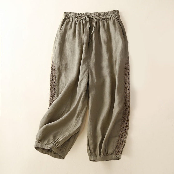 Buddha Stones Solid Color Flower Loose Drawstring Harem Pants With Pockets - Khaki - US8-10，UK/AU12-14，EU40-42 (2XL) - image 26