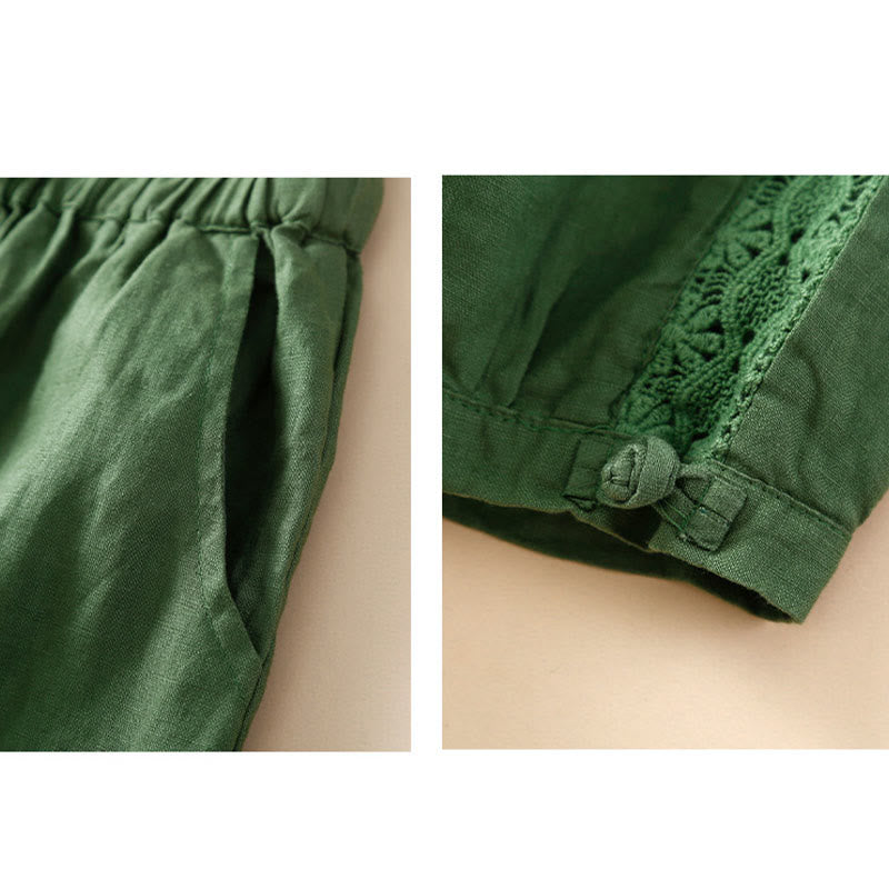 Buddha Stones Solid Color Flower Loose Drawstring Harem Pants With Pockets - image 22