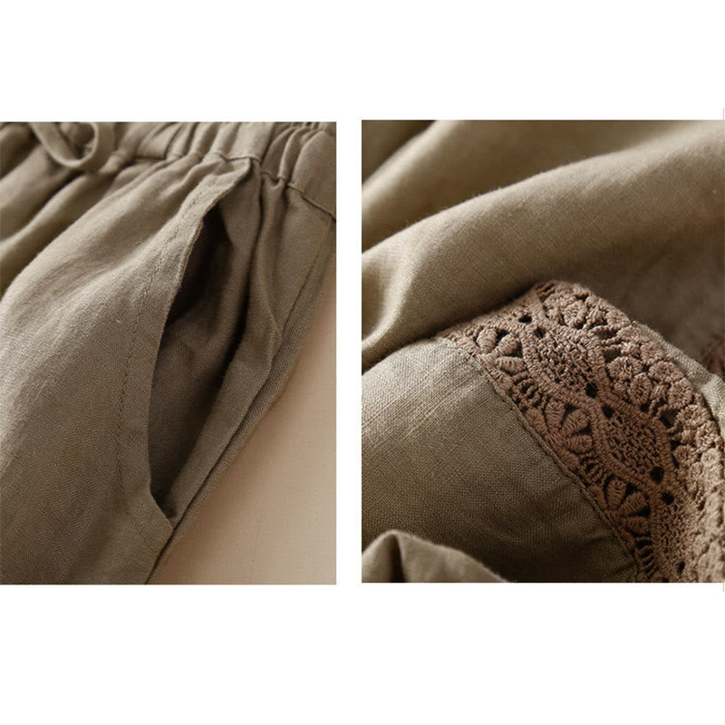 Buddha Stones Solid Color Flower Loose Drawstring Harem Pants With Pockets - image 28