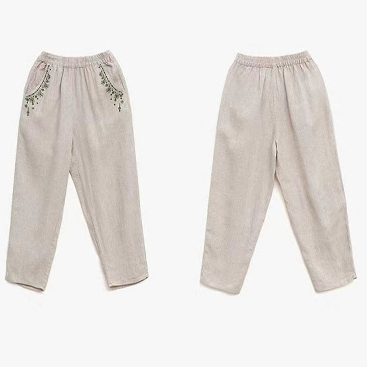 Buddha Stones Vintage Embroidery Elastic Waist Capri Harem Pants With Pockets - image 23