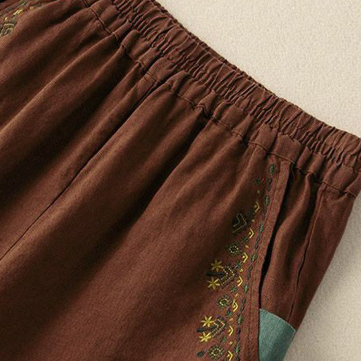Buddha Stones Vintage Embroidery Elastic Waist Capri Harem Pants With Pockets - image 10