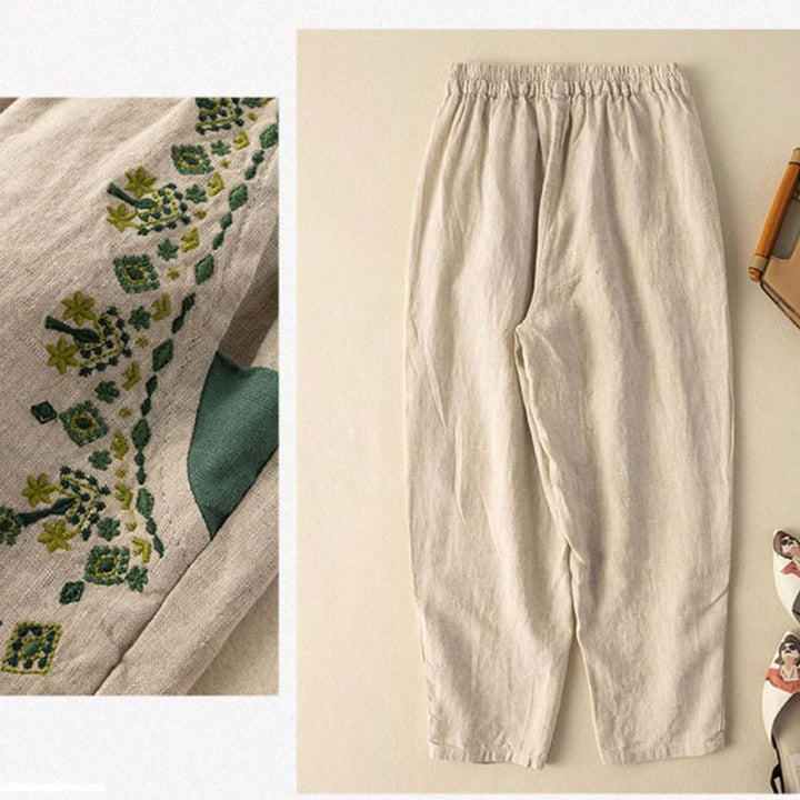Buddha Stones Vintage Embroidery Elastic Waist Capri Harem Pants With Pockets - image 16