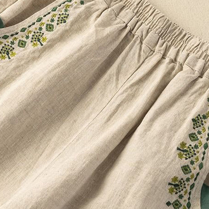 Buddha Stones Vintage Embroidery Elastic Waist Capri Harem Pants With Pockets - image 14