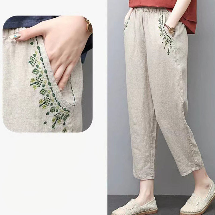 Buddha Stones Vintage Embroidery Elastic Waist Capri Harem Pants With Pockets - image 22