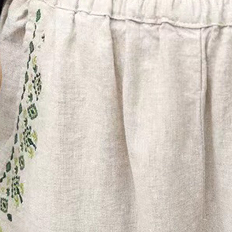 Buddha Stones Vintage Embroidery Elastic Waist Capri Harem Pants With Pockets - image 18