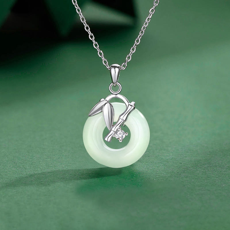 Buddha Stones 925 Sterling Silver Hetian Jade Bamboo Leaf Peace Buckle Prosperity Necklace Pendant - Hetian Jade(Prosperity♥Abundance) - image 0