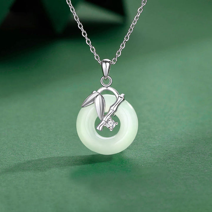 Buddha Stones 925 Sterling Silver Hetian Jade Bamboo Leaf Peace Buckle Prosperity Necklace Pendant - Hetian Jade(Prosperity♥Abundance) - image 0