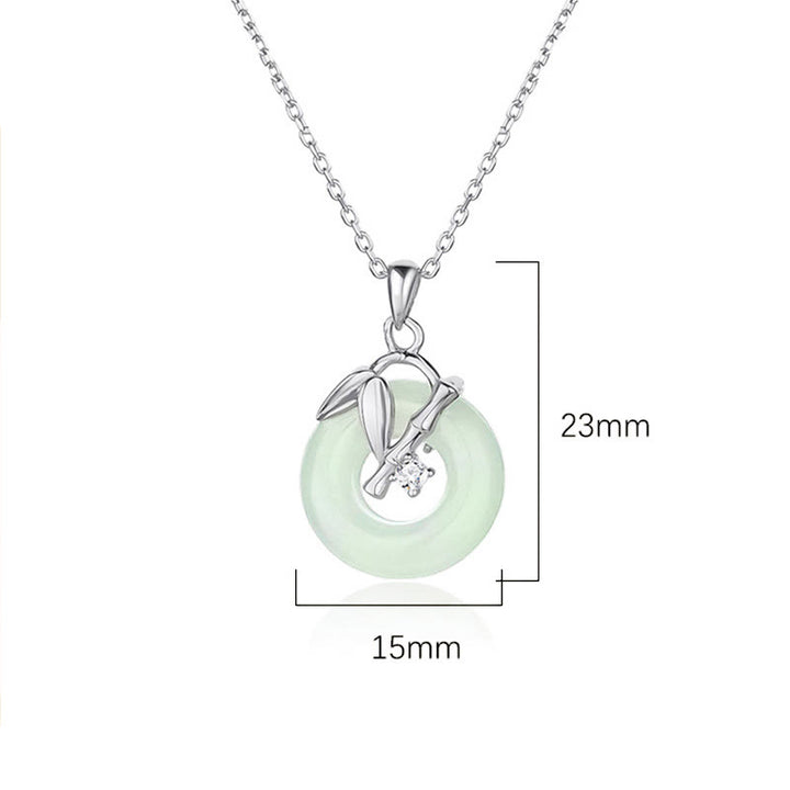 Buddha Stones 925 Sterling Silver Hetian Jade Bamboo Leaf Peace Buckle Prosperity Necklace Pendant - image 5