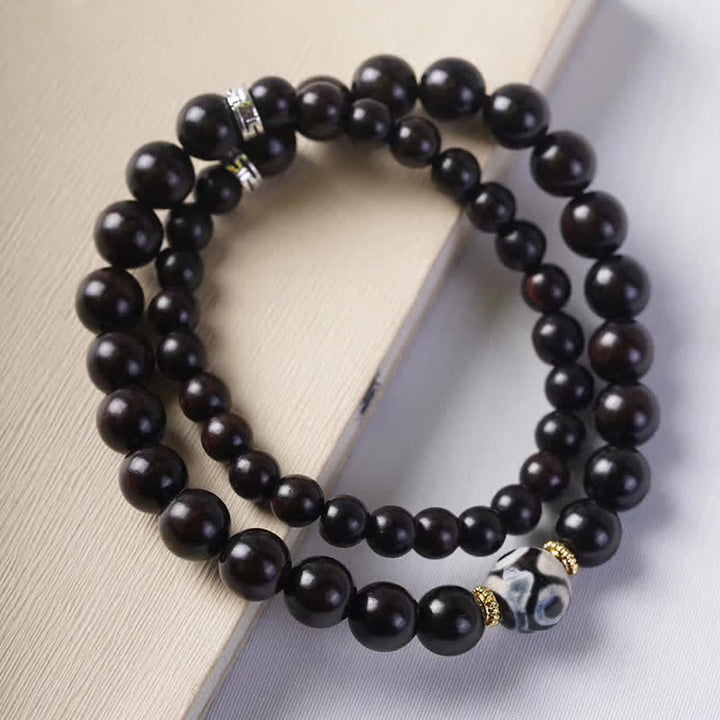 Buddha Stones Tibet Ebony Wood Dzi Bead Balance Double Wrap Bracelet - image 8