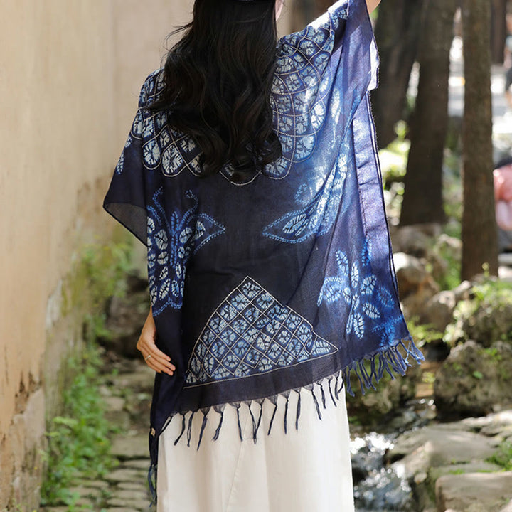 Buddha Stones Blue Butterfly Batik Shawl Tassels Cozy Travel Pullover 90*95cm - image 8