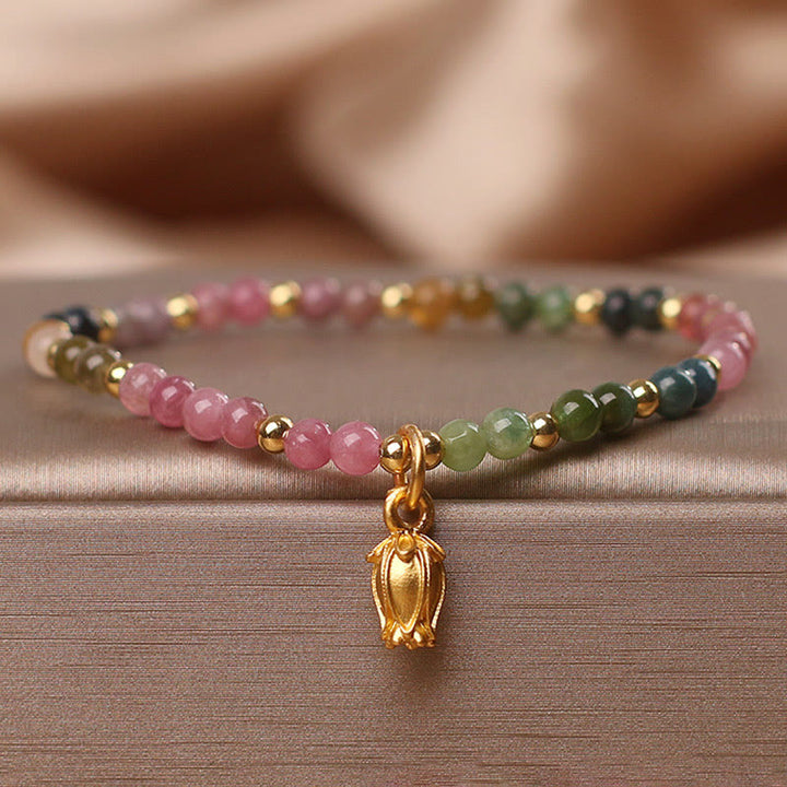 Buddha Stones Colorful Tourmaline Flowers Positive Bracelet - 4mm Tourmaline Anklet(Anklet Circumference: 14-20cm) - image 3