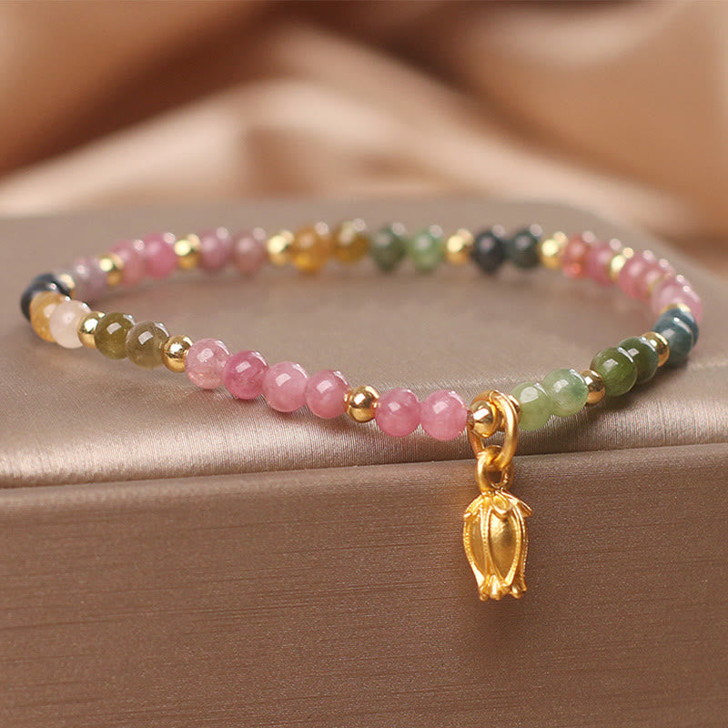 Buddha Stones Colorful Tourmaline Flowers Positive Bracelet - 4mm Tourmaline Bracelet(Wrist Circumference: 14-16cm) - image 0