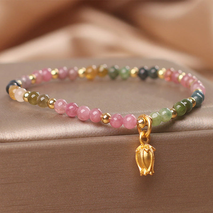 Buddha Stones Colorful Tourmaline Flowers Positive Bracelet - 4mm Tourmaline Bracelet(Wrist Circumference: 14-16cm) - image 0