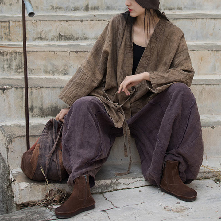 Buddha Stones Tie Dye Lace-up Design Coat Zen Meditation Open Front Top Jacket - image 10