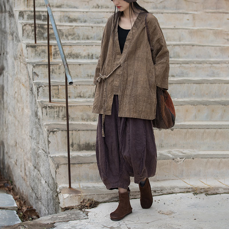 Buddha Stones Tie Dye Lace-up Design Coat Zen Meditation Open Front Top Jacket - image 6