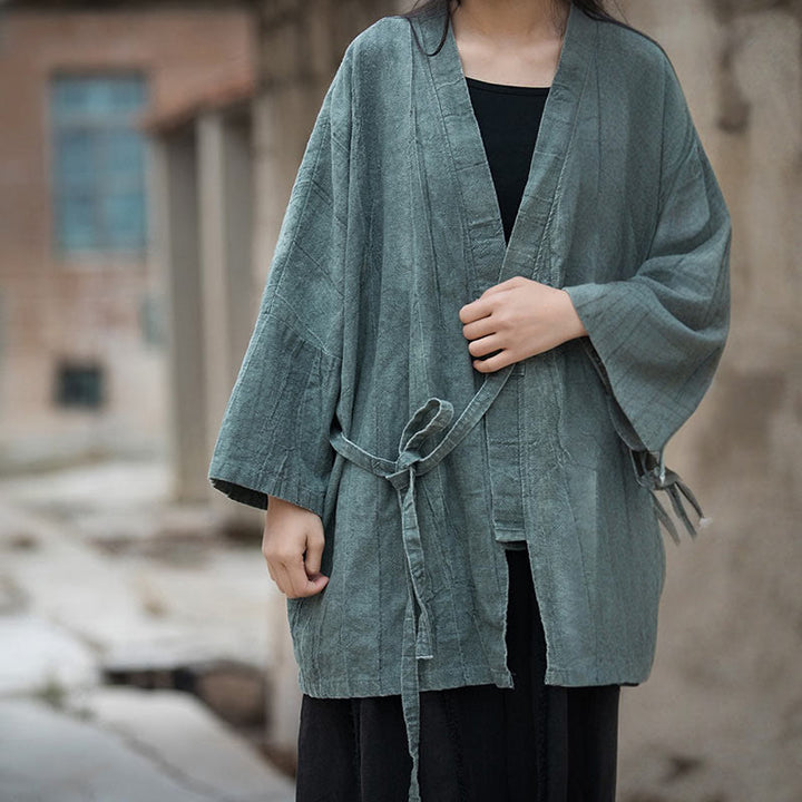 Buddha Stones Tie Dye Lace-up Design Coat Zen Meditation Open Front Top Jacket - image 22