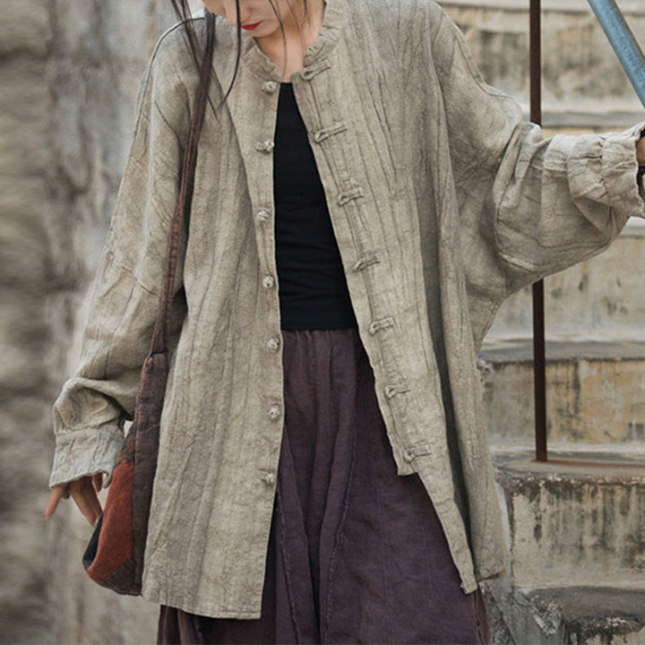 Buddha Stones Tie Dye Frog-Button Long Sleeve Zen Meditation Open Front Jacket - Beige(Top Only)-US4-14，UK/AU8-18，EU36-46 (F) - image 7