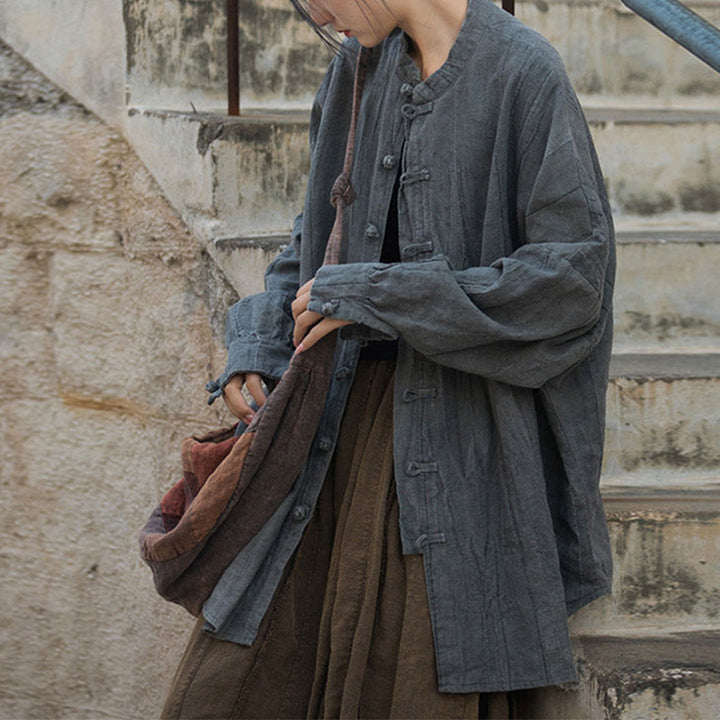 Buddha Stones Tie Dye Frog-Button Long Sleeve Zen Meditation Open Front Jacket - Gray(Top Only)-US4-14，UK/AU8-18，EU36-46 (F) - image 33