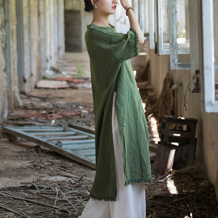 Buddha Stones Ramie Linen Split Hem Top Women's Half Sleeve T-Shirts - image 6