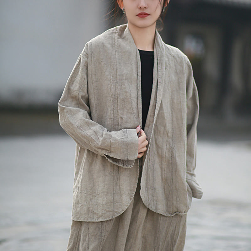 Buddha Stones Solid Color Tie Dye Long Sleeve Zen Meditation Open Front Jacket - Beige-US4-8/10，UK/AU8-12/14，EU36-40/42 (F)-(Jacket Only) - image 12