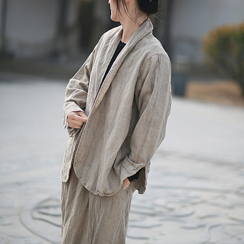 Buddha Stones Solid Color Tie Dye Long Sleeve Zen Meditation Open Front Jacket - image 18