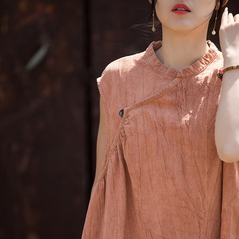 Buddha Stones Handmade Tie Dye Midi Dress Linen Sleeveless Dress - image 5